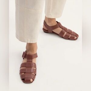 Talbots Chestnut Brown Fisherman Leather Woven Sandals (Size 7.5)